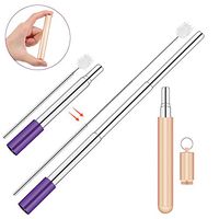 Pakesi Portable Collapsible Reusable Straws - Telescopic Stainless Steel Metal Travel Straw Drinking with Case, Cleaning Brush and Keychain-Gold