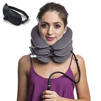 Cervical Neck Traction Device ✮ Inflatable Collar Brace ✮ Adjustable Neck Stretcher Support ✮ Ideal for Spine Alignment & Chronic Neck Pain Relief + Eye Mask (Gray 2)