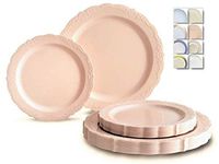 " OCCASIONS" 50 Plates Pack (25 Guests)-Vintage Wedding Party Disposable Plastic Plate Set -25 x 10'' Dinner + 25 x 7.5'' Salad/Dessert plates (Verona Blush Pink/Antique Rose)