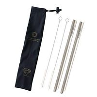 DIDA Diamond Angle Pure Titanium Straw Two Wide Boba Straw with Cleaning Brush and Pouch - Black