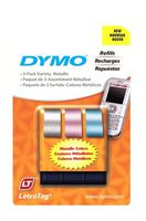 DYMO LetraTag Labeling Tape for LetraTag ABEL Makers, Black Print on Pink, Blue and Silver Metallic Tapes, 1/2'' W x 13'' L, 3 Rolls (1741827)