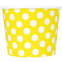 Yellow Paper Ice Cream Cups - 16 oz Polka Dotty Disposable Bowls - Comes in Many Colors - Frozen Dessert Supplies - 50 Count