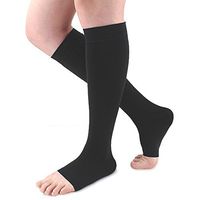 Ailaka 20-30 mmHg Knee High Open Toe Compression Calf Socks for Women and Men, Firm Support Graduated Varicose Veins Hosiery, Travel, Nurses, Pregnancy, Recovery (Black, Large)