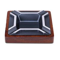 LUBINSKI Cigar Ashtray,Travel Large Square Metal and Wood Cigarette Holder for Patio/Outdoor Use for 4 Cigars,Packed with Nice Gift Box
