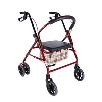 Walkers for Seniors with Seat Four-Wheeled Walker, Foldable Shopping cart, Height-Adjustable, Travel Shopping Tools for The Elderly Rolling Walkers (Color : Pink)
