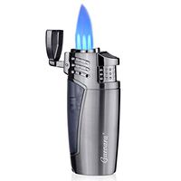 Cigar Lighters Torch with Punch 3 Jet Flame Butane Lighter Refillbale High Quality Windproof Lighters[Gas Not Include]