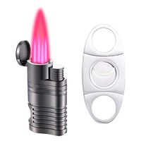 Butane Torch Lighter, Refillable Gas Fuel Butane Lighter, Quad Jet Flame Lighter with Punch Cutter-Butane Not Included (Black)