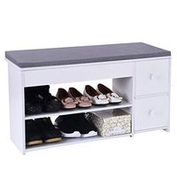UMei 2- Tier Shoe Bench Shoe Rack Entryway Modern Shoe Shelf Storage Organizer with Two Drawers and Cushion US Stock
