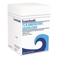 Boardwalk JSTW775S24 Jumbo Straws, 7 3/4-Inch, Plastic, Red w/White Stripe, 500/Pack, 24 PK/CT