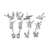 YouCY 6 Pairs Star Moon Lightning Stud Earrings Set Ear Accessories Jewelry For Women Girls,Silver