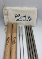 Stainless Steel Drinking Straw Set with 4 Straws, 2 Cleaners, 2 Wooden Travel Cases & 1 Pouch