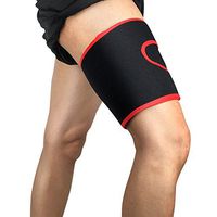 AiLike Adjustable Thigh Support Brace Compression Leg Wraps Sleeve for Hamstring Muscle Strain Injuries Pain Relief Recovery (Black-Red)