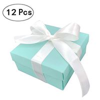 Small Square Turquoise Candy Box Blue Wedding Favors Teal Gift Boxes with Lids and Silk Ribbon for Wedding Baby Bridal Showers Birthday Party Supply, 12pc (Aqua Blue)
