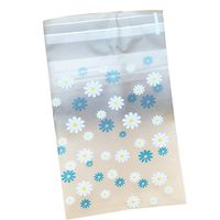 Hustar 200 Pcs Daisy Flower Self Sealing Cello Cellophane Bags Bakery Candle Soap Cookies Poly Bags Blue