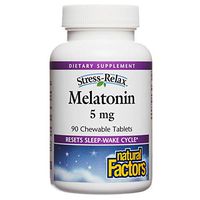 Stress-Relax Melatonin 5 mg by Natural Factors, Natural Sleep Aid, Resets the Sleep-Wake Cycle, 90 chewable tablets (90 servings), Peppermint Flavor