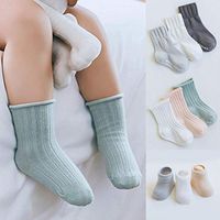 Ugthe Infant Products 3 Pairs Kids Baby Boy Girl Solid Color Anti-Slip Elastic Breathable Cotton Socks - 1# S