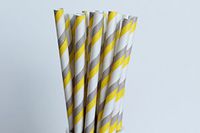 Yellow and Grey Striped Paper Straws (75)