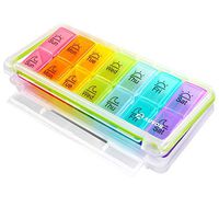 HUI JIN Damp-Proof Pill Box 7 Day Weekly Pill Organizer Removable AM/PM Compartments
