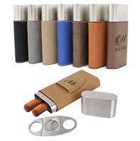 Personalized Cigar Holder Case and Cutter - Custom Engraved and Monogrammed (Gray-Black Back & Lid)