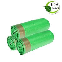 Trash Bags, VECU 8 Gallon Kitchen Drawstring Gallon Garbage Bags with Drawstring for Kitchen,Bathroom, Bedroom, Home, Office, 60 Counts/3 Rolls (Green)