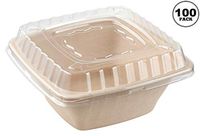 [100 Pack] 32oz Compostable Square Container Eco Friendly Bowls with Lids - Square Bowl Tree Free Sugarcane Bagasse Meal Prep Bento Boxes Take Out Catering Microwavable Deep Container by EcoQuality