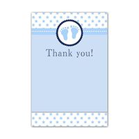 30 Blank Thank You Cards Notes Baby Boy Shower Cute Feet Stars Navy Blue + 30 White Envelopes