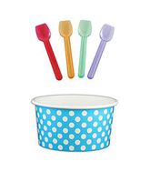 Black Cat Avenue Paper Ice Cream Cups with Spoons Combo, Polka Dot, Blue, 6 Ounce, 50 Pack