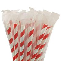 Individually Wrapped Paper Straw Bulk Biodegradable - Red White Striped Paper Straws 500-pack