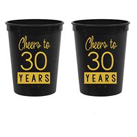 30th Birthday Black Stadium Plastic Cups - Cheers to 30 Years (10 cups)