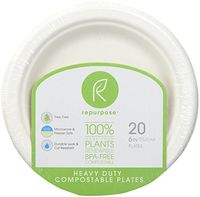 Repurpose 100% Compostable Plant-Based Bagasse Plates, 6 Inch, 20 Count