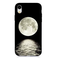 Ostop Black Silicone Case for iPhone XR,Soft TPU Ultra Thin Slim Lightweight Matte Phone Case with Creative Pattern Flexible Rubber Gel Shockproof Protective Cover,Moon