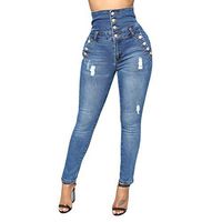 Clearance Women's Juniors Distressed Slim Fit Stretchy Skinny Jeans for Womens, Jiayit Women's Wear High-waist Multi-buckle High-elastic Straight Cylinder Jeans