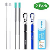 Tomight 2 Pack Telescopic Reusable Straws, Portable Stainless Steel Metal Straws with Case Cleaning Brush Carabiner Silicone Tips Keychain, Perfect for Travel, Home,Office