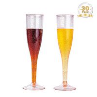 BGLROSOO 30pcs 6.5oz Rose Gold Glitter Champagne Glasses, Party Supplies Disposable Clear Cups, Wedding Champagne Plastic Toasting Cups