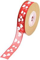 Organza Ribbon Love Heart Printed Satin Ribbons for Valentine's Day Gift Package Wrapping, Hair Bow Clips & Accessories Making, Crafting, Wedding Decor - Red