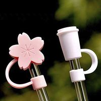 Lemonadeus Silicone Straw Tips Cover Reusable Drinking Straw Tips Lids/Plugs cherry blossom/Coffee cup Stylish Anti-dust, Airtight Seal and splash proof - for 6mm-8mm Straws(set of 2)