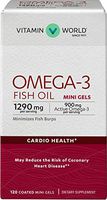 Vitamin World Omega-3 Fish Oil Premium Coated Mini Gels 900mg 120 Softgels, Heart Health, Cardio Support, Coated, Gluten Free
