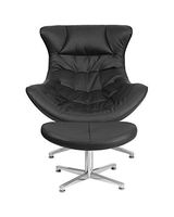 Offex Black Leather Cocoon Chair with Ottoman