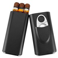 Top Quality Real Leather Cigar Case, Cedar Wood Interior Cigar Humidor with Silver Stainless Steel Cutter by Fortune Nexus
