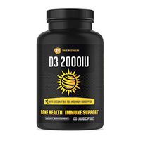 True Recovery Vitamin D3 2000iu (50mcg) Enhanced with Organic Coconut Oil - Supports Immune System Health - Natural , Vegetarian and Non-GMO - 120 Liquid Softgels