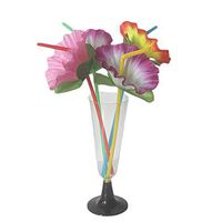 OOCC Hibiscus Flower Bendable Platic Straws for Kitchen Picnic Wedding Birthday Hawaii Tropical Theme Party Baby Shower Catering Events (Pack of 40)