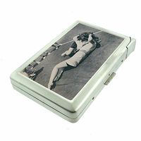 Cigarette Case with Built in Lighter Vintage Girl Fighter S4 Smoking King Size Cigarettes Silver Metal Wallet 4" X 2.75" RFID Protection Fighting Fight
