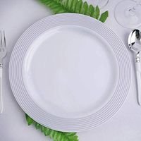 Efavormart 20 Pack 10" White Silver Striped Rim Plastic Disposable Dinner Plates For Wedding Banquet