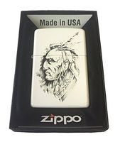 Zippo Custom Lighter - Native American Indian Chief Art Sketch White Matte