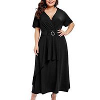 MODOQO Long Dress for Women,Personality Plus Size V-Neck Sashes Bandage Casual Dress(Black,CN-2XL/US-L)