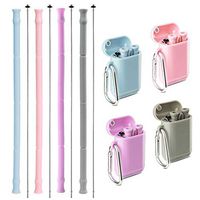 Yoocaa Reusable Silicone Collapsible Straws -4 Pack Portable Drinking Straw with Colorful Carrying Case and Cleaning Brush, BPA Free -Purple Blue Pink Grey