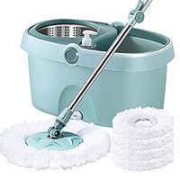 SPLY DTEM Rotary mop and bucket system with 4 microfiber mop heads, stainless steel mop bucket with detergent dispenser, for floor cleaning, hand-pressed self-squeezing water cleaning tool