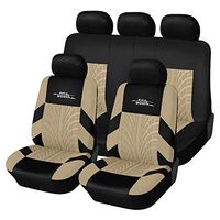 AUTOYOUTH Car Seat Covers Universal Fit Full Set Car Seat Protectors Tire Tracks Car Seat Accessories - 9PCS,Beige