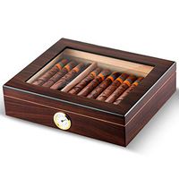 Cigar Humidor Handmade Wood Cigar Box Desktop Humidor with Hygrometer and Humidifier,Cedar Divider Royale Glasstop Holds 20-25 Cigars