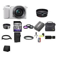 Sony NEX-3NL/W Camera 16-50mm f/3.5-5.6 Lens (White) + Wide Angle Lens + 2X Telephoto Lens + 32GB Memory Card + Step-Up Adapter Ring Bundle